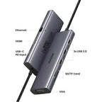 UGREEN CM498 9-in-1 Docking Station - USB-C to 3*USB A 3.0 / HDMI / VGA / RJ45 Gigabit / SD & TF Reader - 100W PD