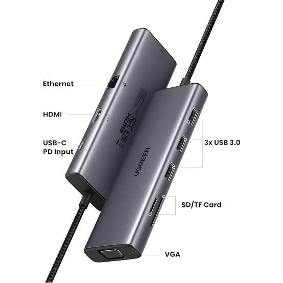 UGREEN CM498 9-in-1 Docking Station - USB-C to 3*USB A 3.0 / HDMI / VGA / RJ45 Gigabit / SD & TF Reader - 100W PD
