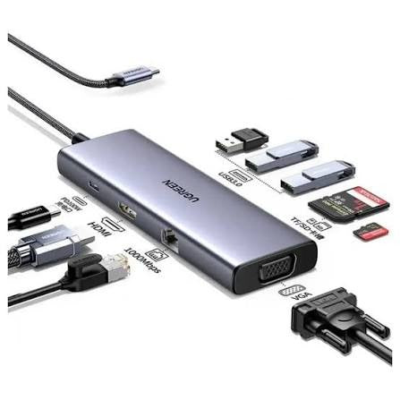 UGREEN CM498 9-in-1 Docking Station - USB-C to 3*USB A 3.0 / HDMI / VGA / RJ45 Gigabit / SD & TF Reader - 100W PD